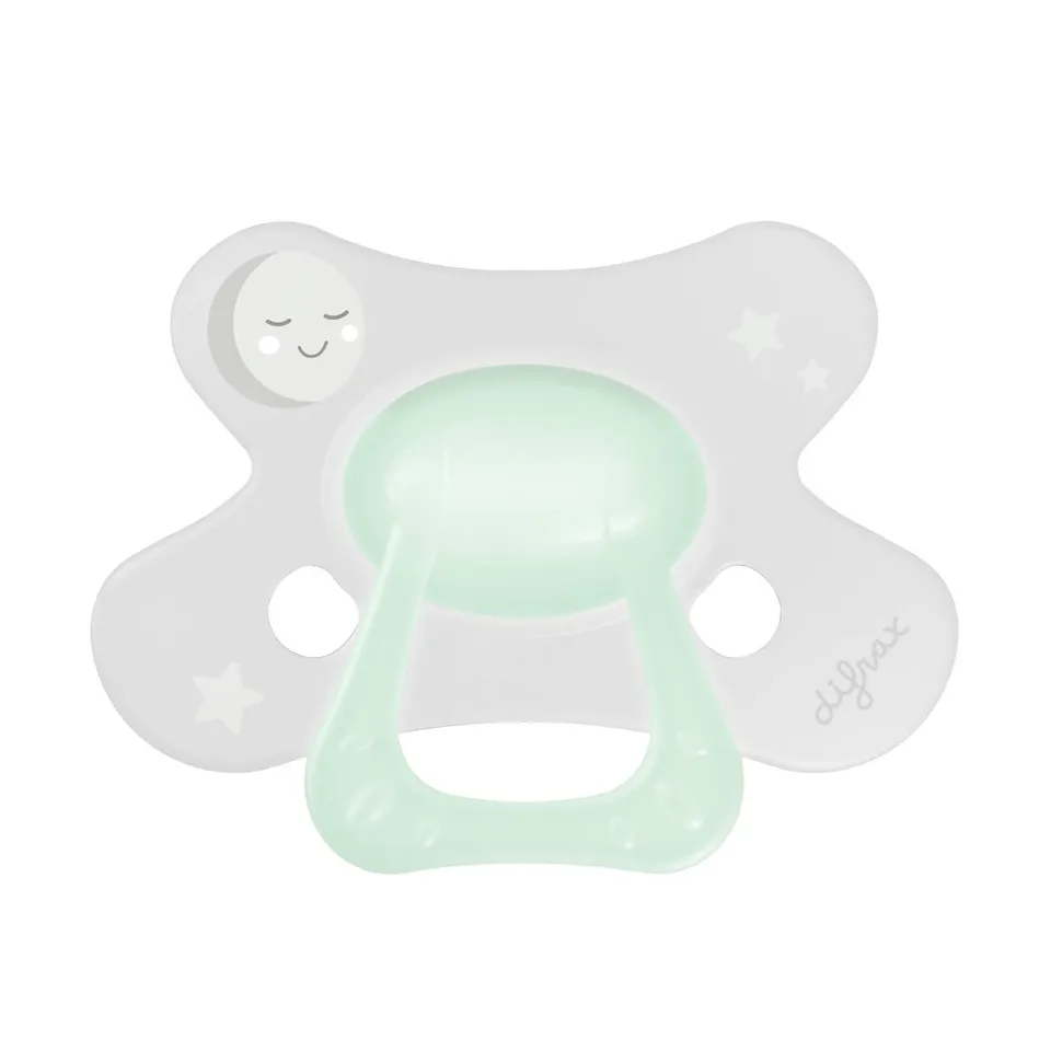difrax-natural-glow-in-the-dark-succhietto-in-silicone-18-mesi-con-scudo-a-farfa image 1