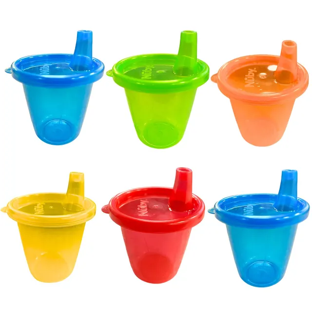 nuby-wash-or-toss-bicchieri-con-beccuccio-in-polipropilene-210-ml-set-da-6-pezzi image 1