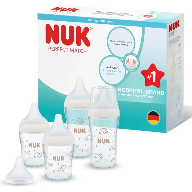 nuk-perfect-match-set-4-biberon-in-vetro-anti-coliche-0-3-mesi-120-ml-230-ml-ind image 1