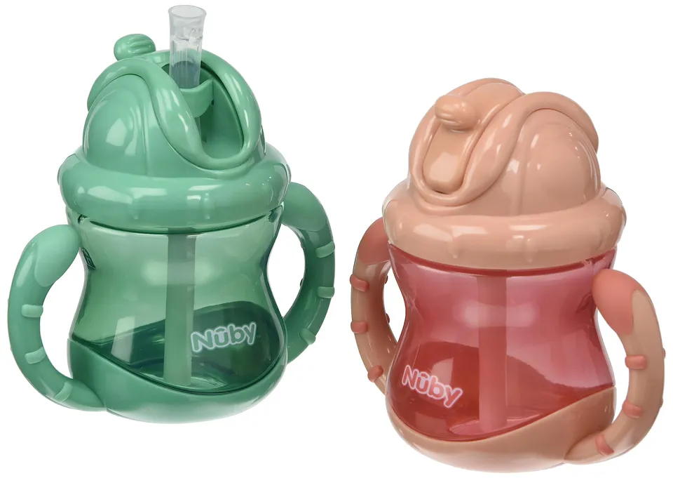 nuby-flip-it-tazza-con-cannuccia-antigoccia-in-silicone-con-manici-e-chiusura-cl image 1