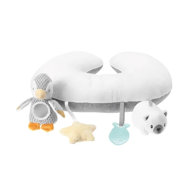 nuby-cuscino-penguin-tummy-time-interattivo-per-neonati-grigio-bianco-con-teethe image 1