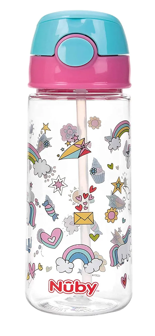 nuby-tazza-in-tritan-con-cannuccia-morbida-e-pulsante-540-ml-4-anni-rosa-borracc image 1