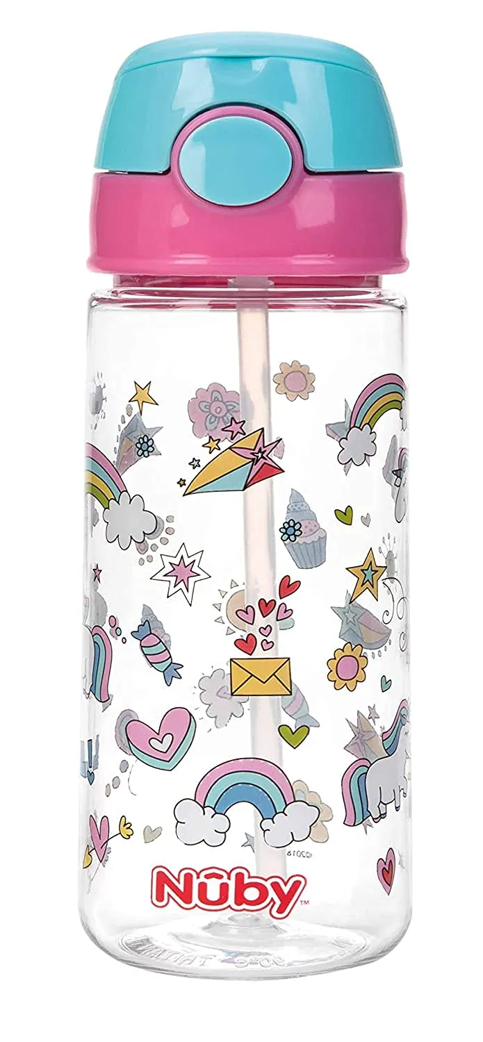 nuby-tazza-in-tritan-con-cannuccia-morbida-e-pulsante-540-ml-4-anni-rosa-borracc image 1