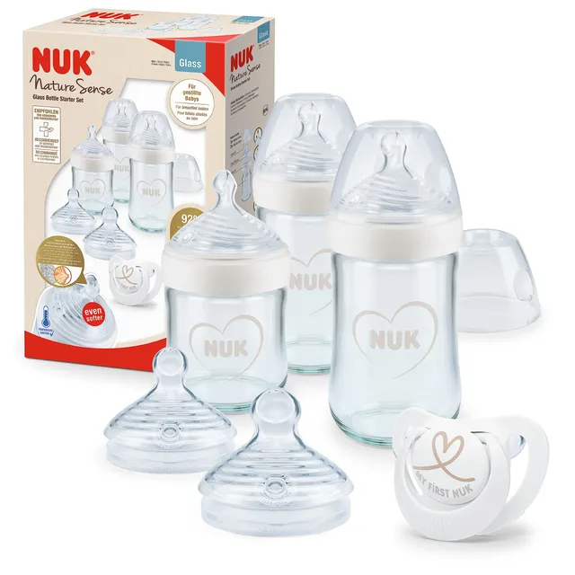 nuk-nature-sense-starter-set-biberon-in-vetro-7-pezzi-0-18-mesi-tettarella-in-si image 1