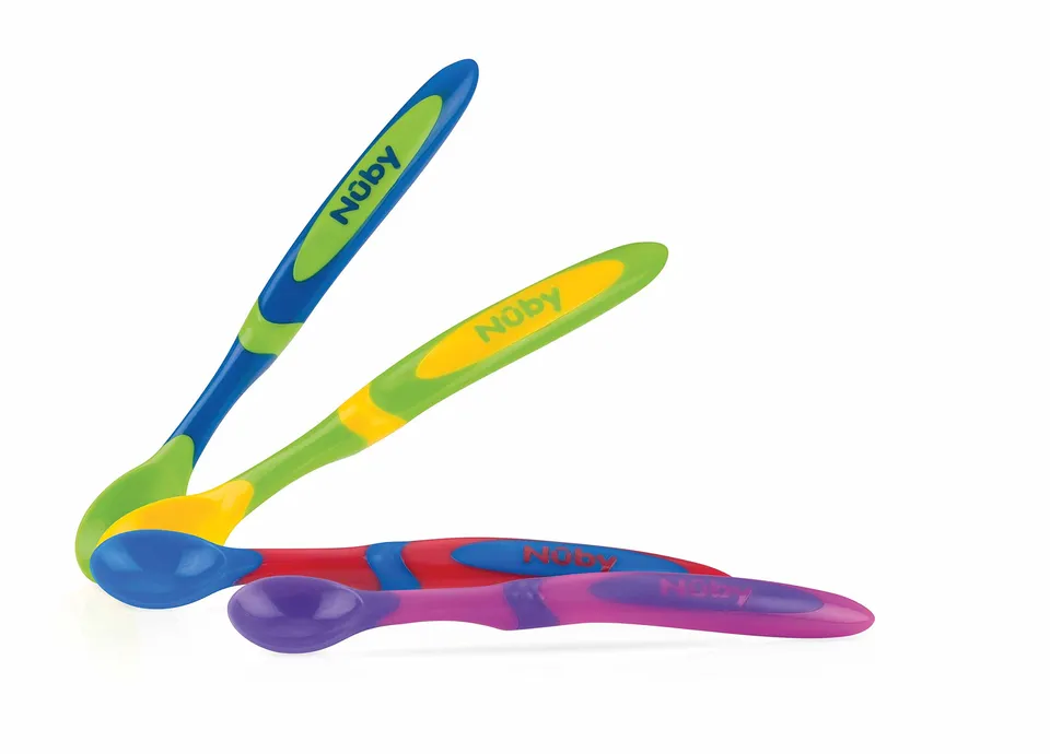 nuby-cucchiai-da-pappa-a-manico-lungo-easy-grip-set-da-4-dai-6-mesi image 1