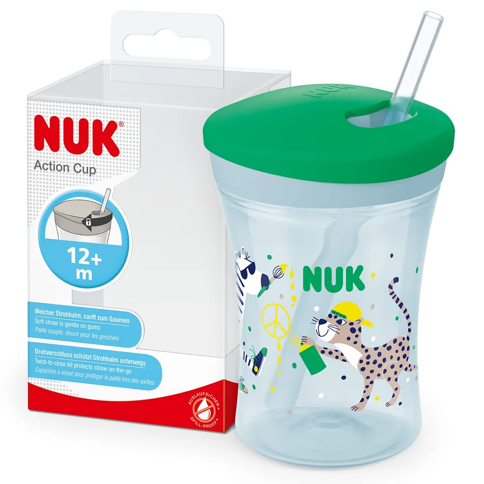 nuk-action-cup-bicchiere-con-cannuccia-leopardo-verde-230-ml-12-mesi-antigoccia- image 1