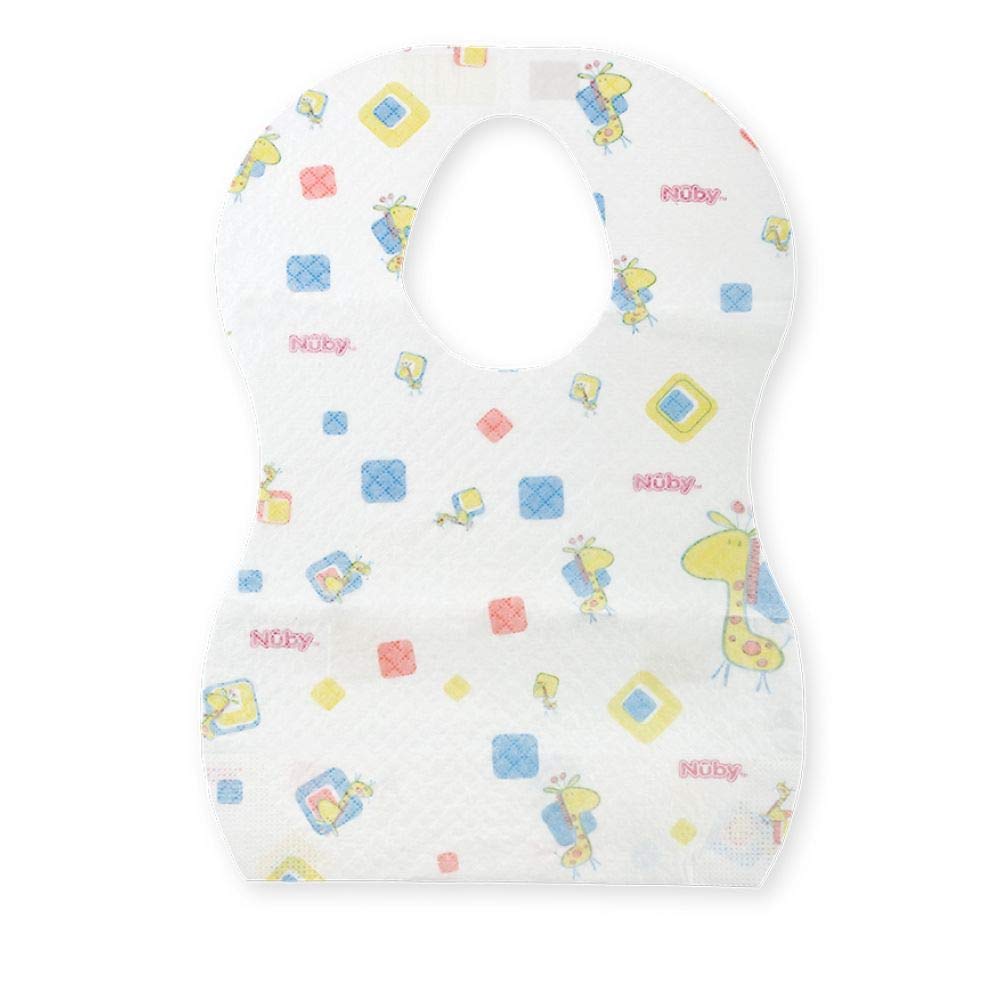 nuby-bavaglini-monouso-con-canale-di-raccolta-e-strisce-adesive-confezione-da-10 image 1