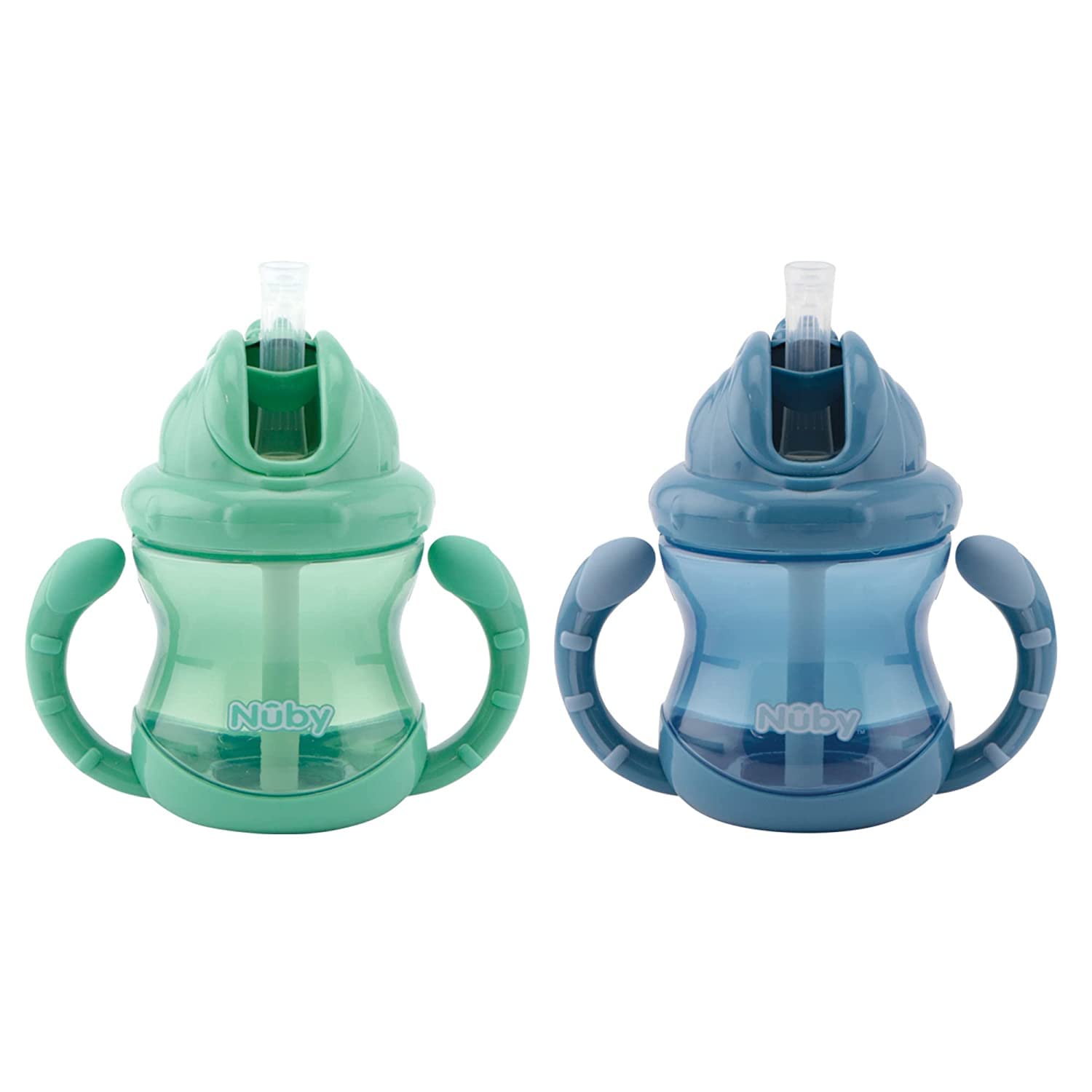 nuby-flip-it-set-di-2-tazze-antigoccia-con-manici-cannuccia-in-silicone-e-sistem image 1