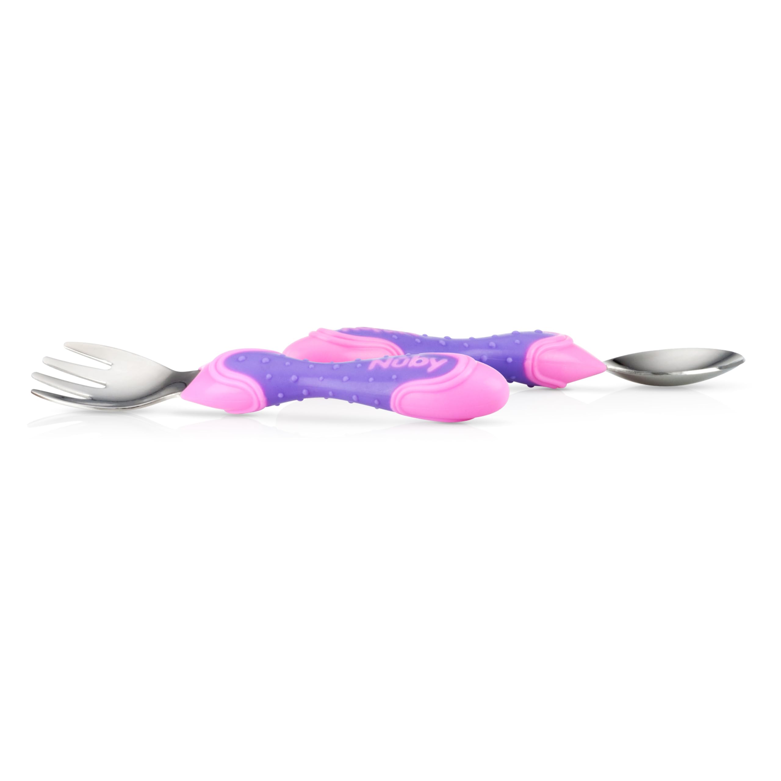 nuby-set-2-posate-in-acciaio-inossidabile-bambini-rosa-viola-12-mesi image 2
