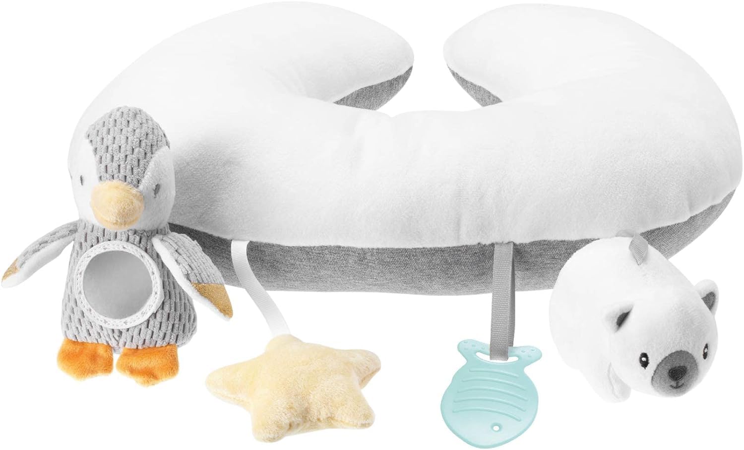 nuby-cuscino-penguin-tummy-time-interattivo-per-neonati-grigio-bianco-con-teethe image 4