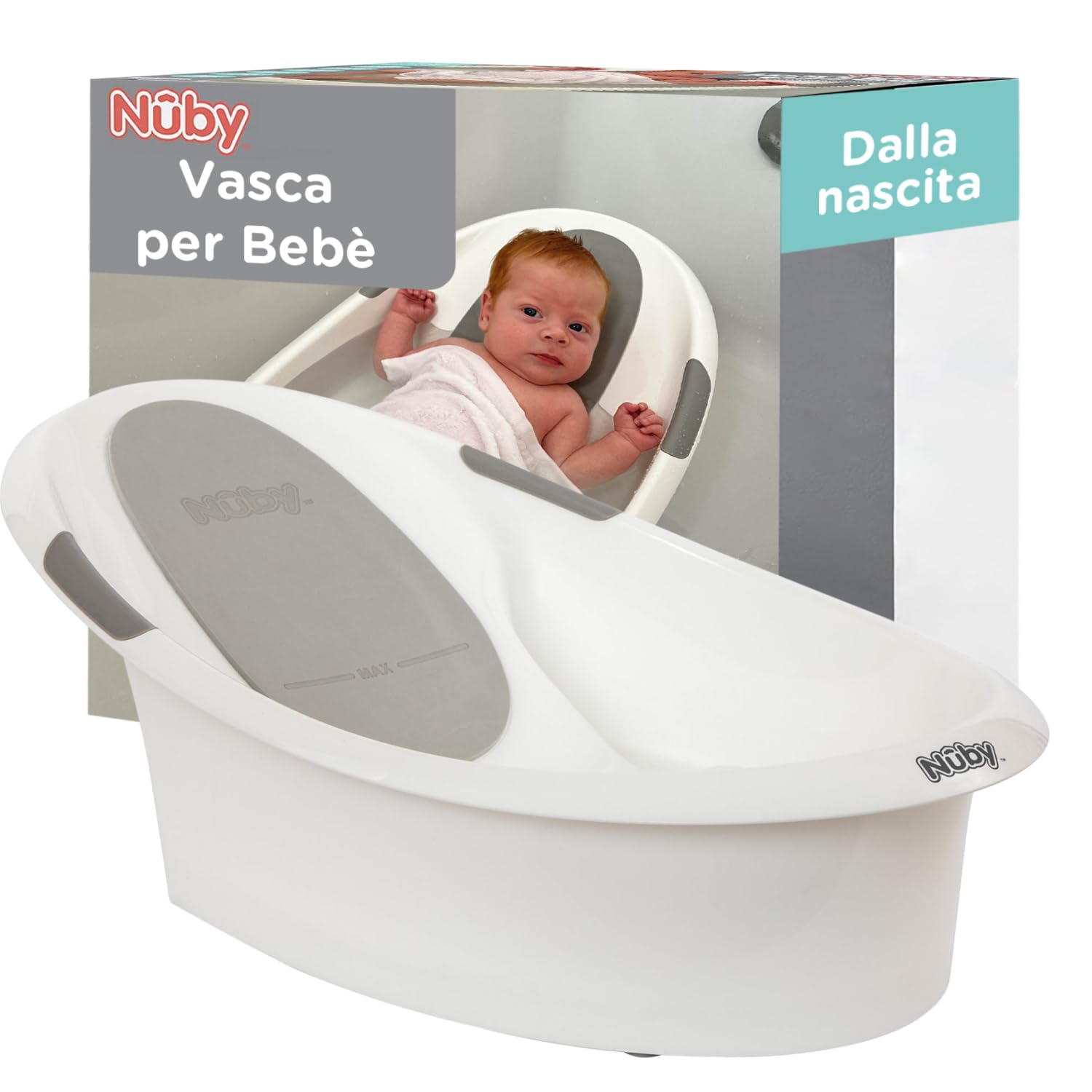 nuby-vaschetta-bagnetto-neonato-con-supporto-testa-e-base-antiscivolo-bianca-e-g image 1