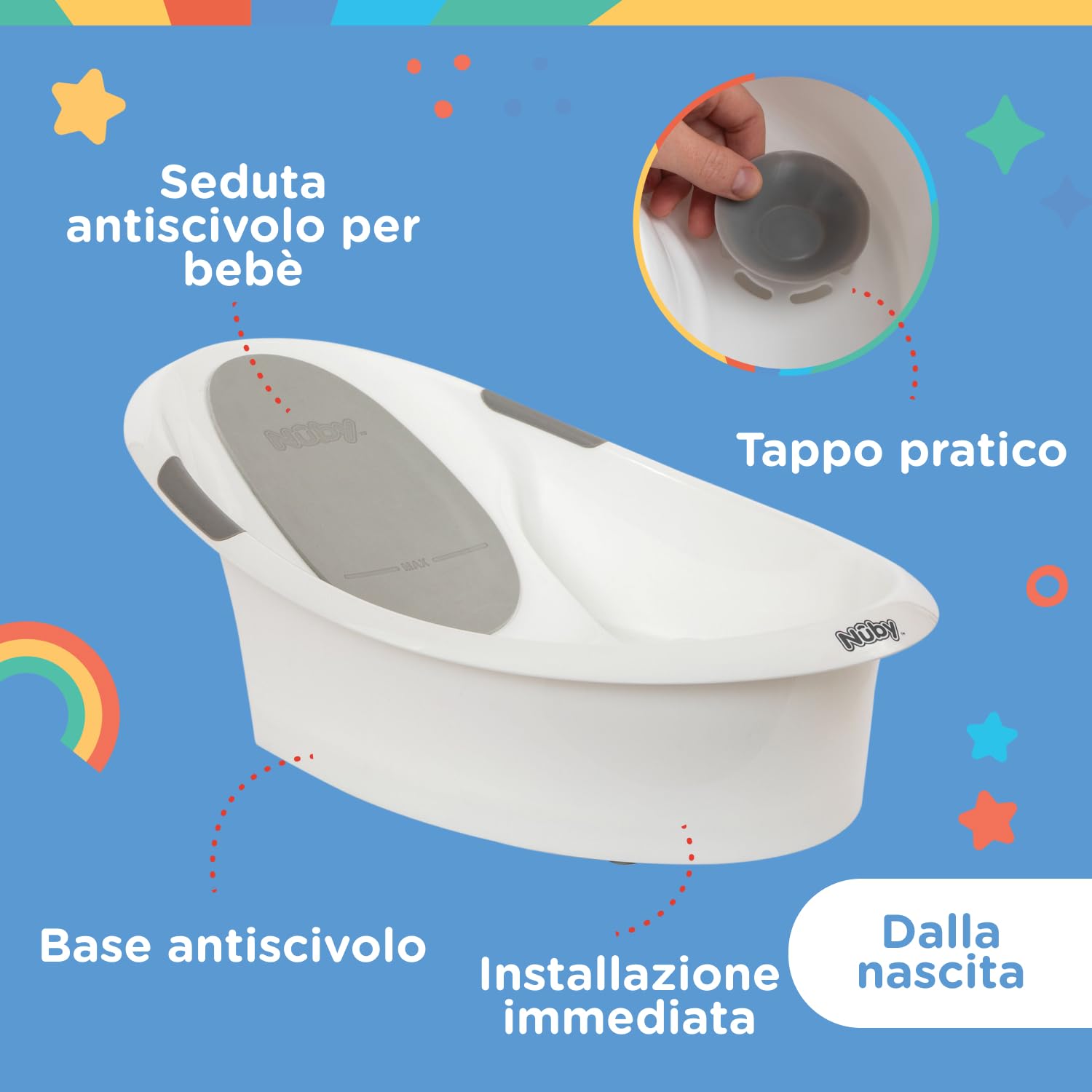 nuby-vaschetta-bagnetto-neonato-con-supporto-testa-e-base-antiscivolo-bianca-e-g image 2