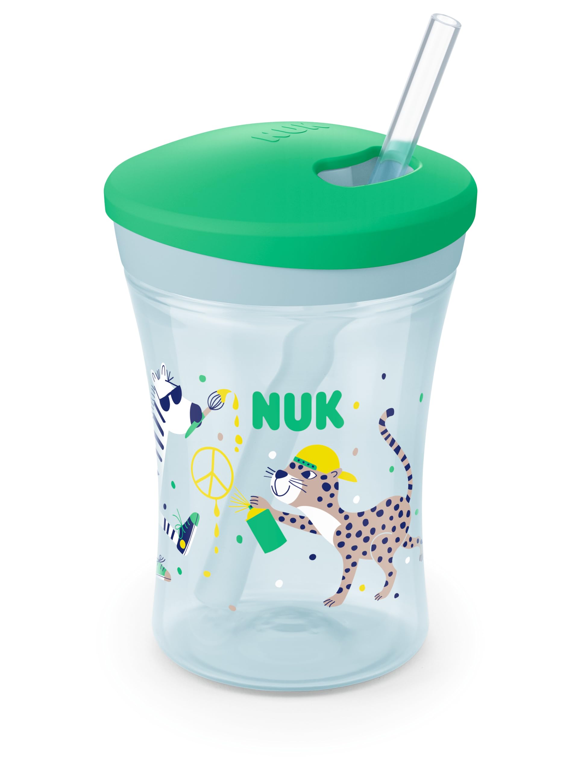 nuk-action-cup-bicchiere-con-cannuccia-leopardo-verde-230-ml-12-mesi-antigoccia- image 4