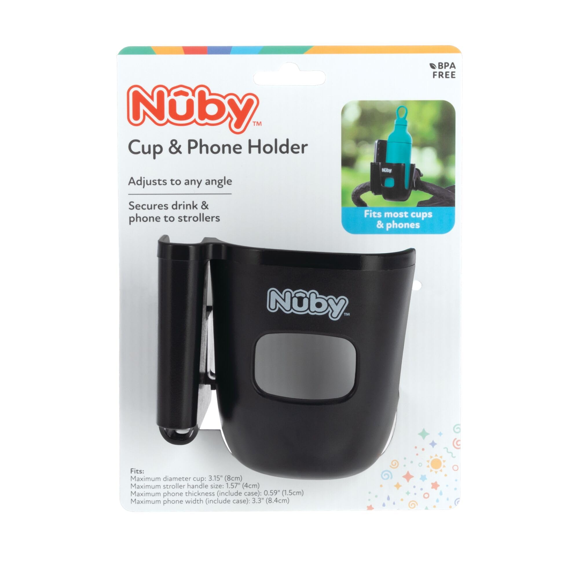 nuby-porta-bicchieri-per-passeggino-2-in-1-con-supporto-smartphone-rotazione-360 image 7