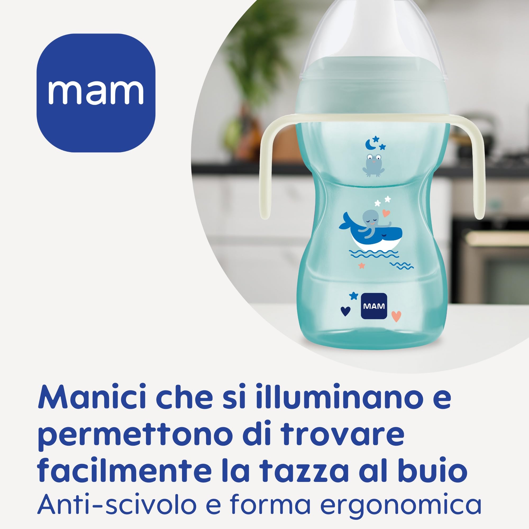 mam-trainer-night-220-ml-biberon-acqua-con-beccuccio-antigoccia-e-manici-luminos image 2