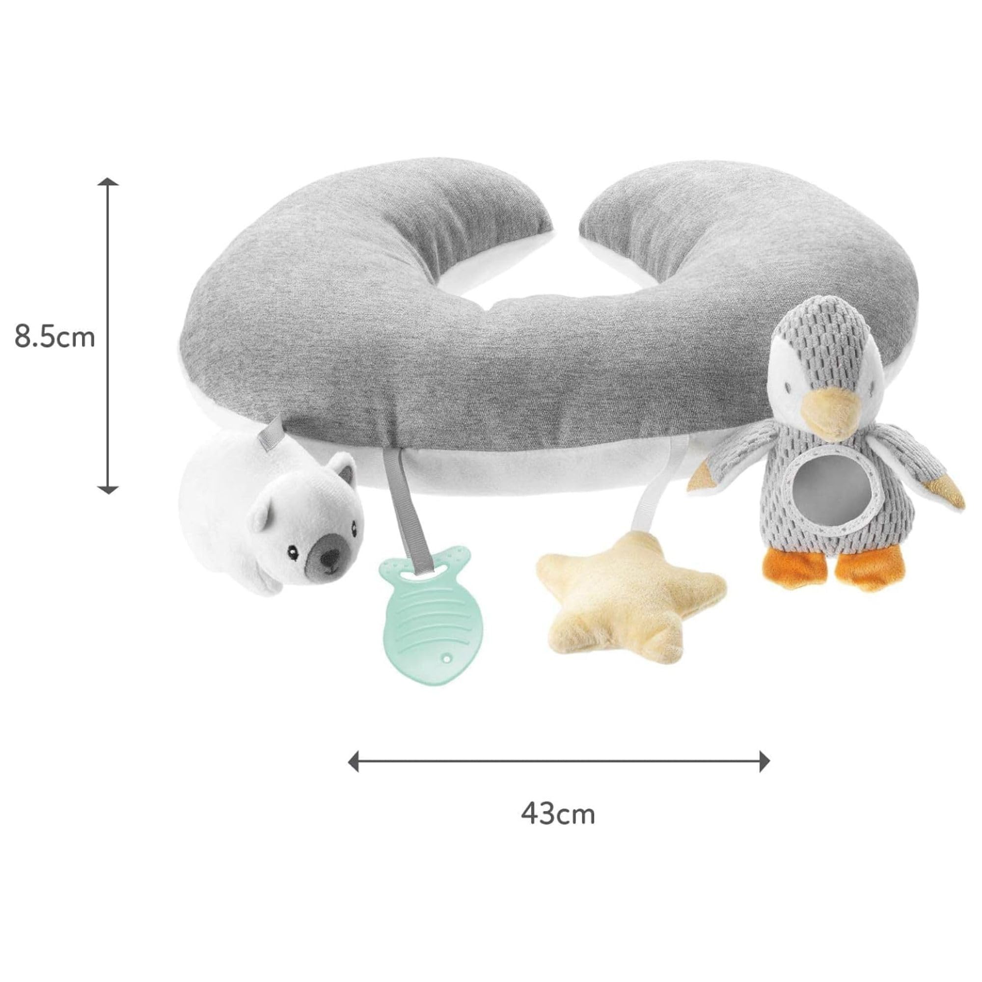 nuby-cuscino-penguin-tummy-time-interattivo-per-neonati-grigio-bianco-con-teethe image 3