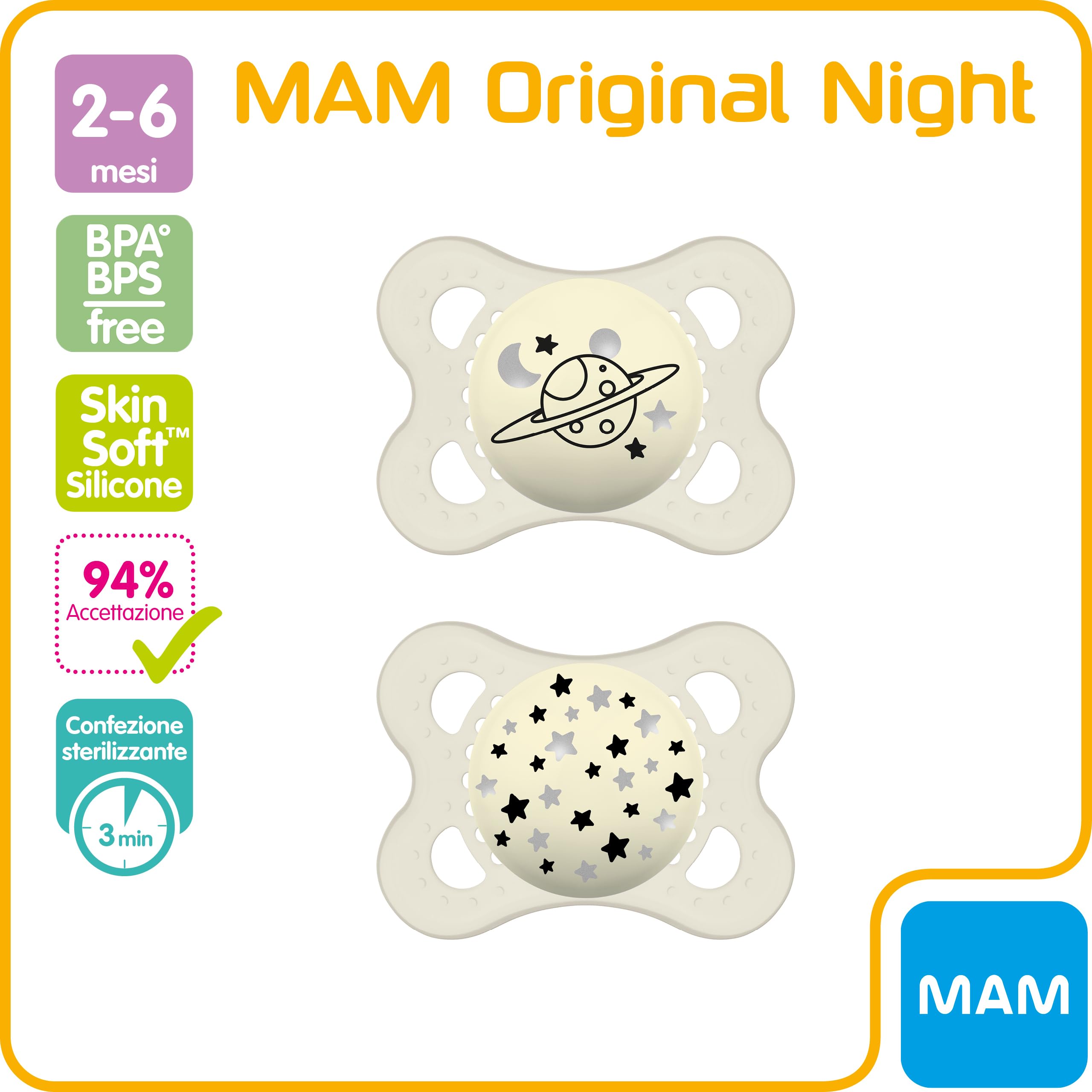 mam-original-night-ciuccio-set-da-2-silicone-skinsoft-luminoso-al-buio-con-scato image 2