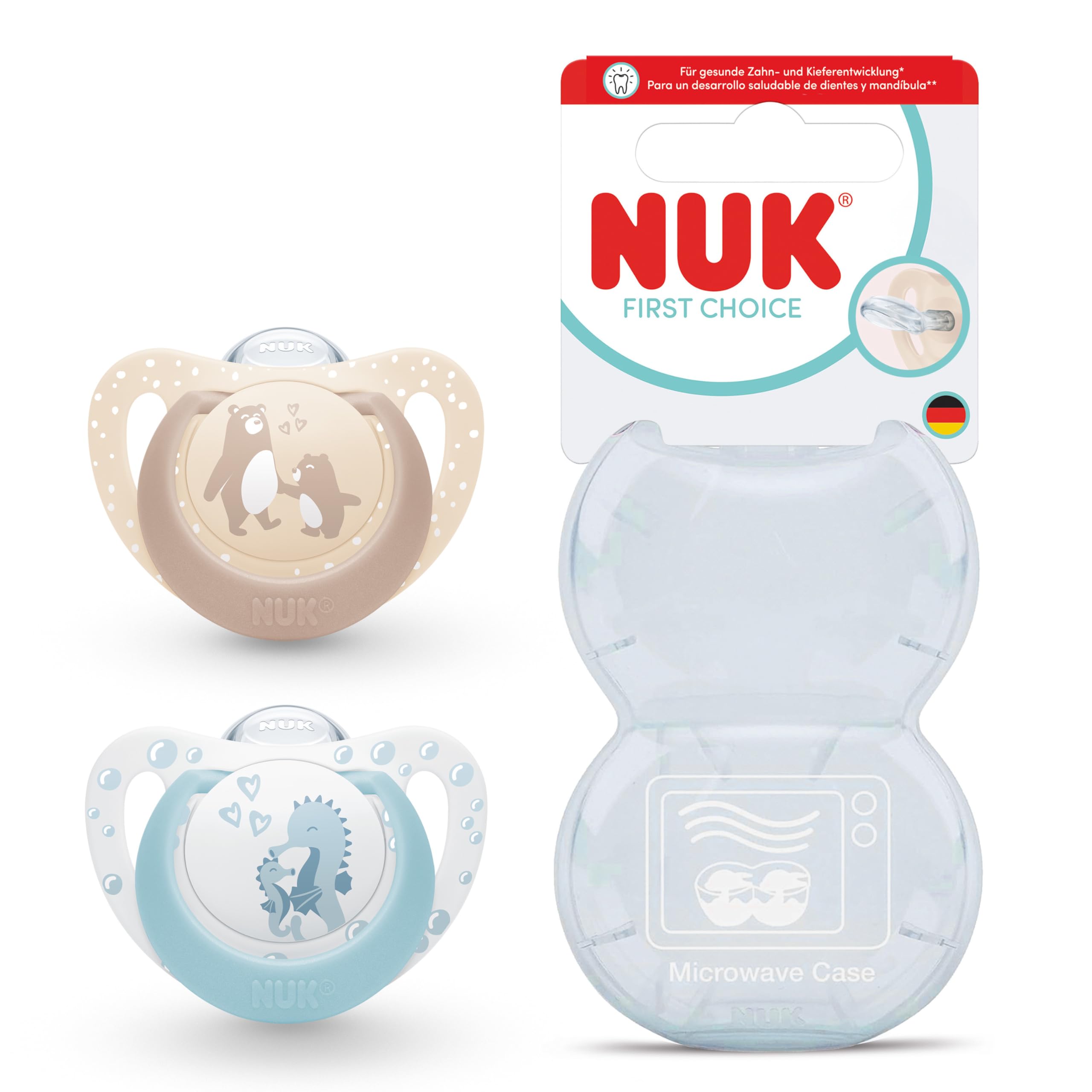 nuk-first-choice-ciuccio-ortodontico-0-6-mesi-calma-il-99-dei-bambini-orso-caval image 1