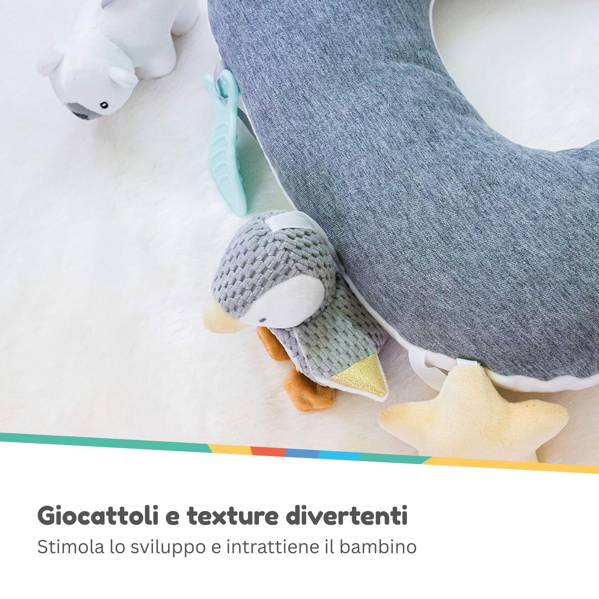 nuby-cuscino-penguin-tummy-time-interattivo-per-neonati-grigio-bianco-con-teethe image 6