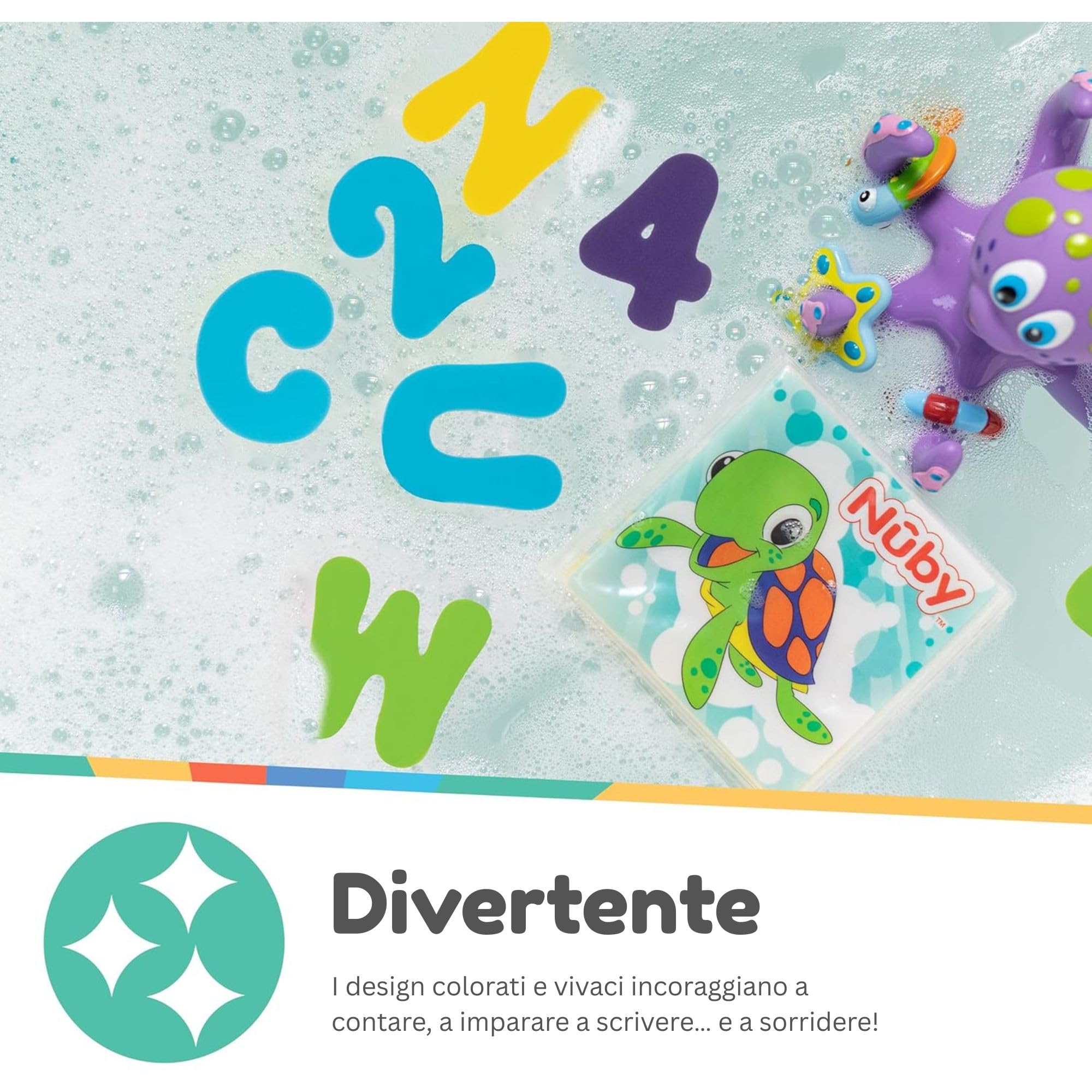 nuby-lettere-e-numeri-in-schiuma-per-il-bagno-36-pezzi-multicolori-aderenti-alle image 4