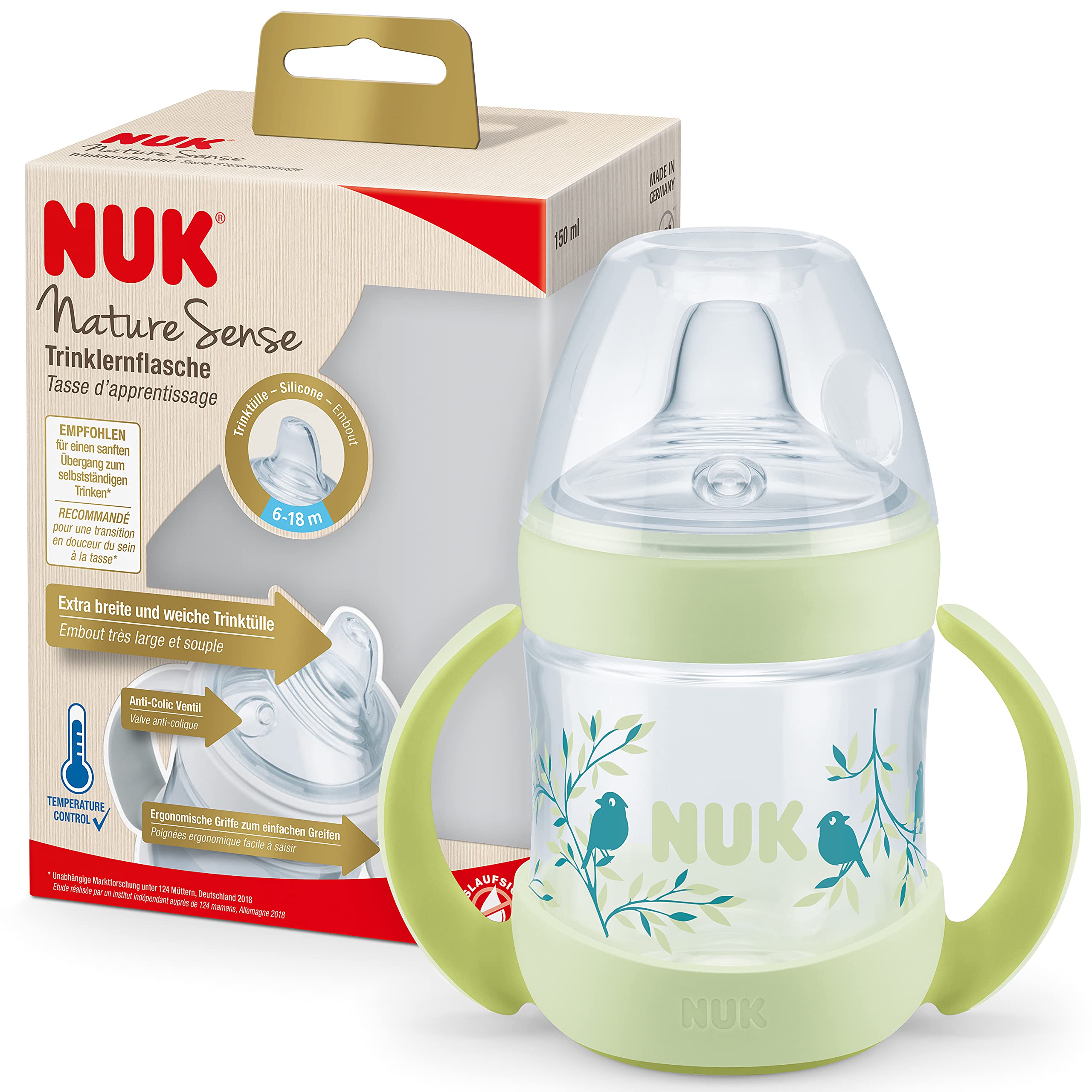 nuk-nature-sense-biberon-150-ml-0-6-mesi-con-controllo-temperatura-e-sfiato-anti image 1