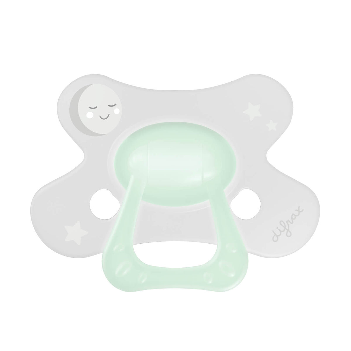 difrax-natural-glow-in-the-dark-succhietto-in-silicone-18-mesi-con-scudo-a-farfa image 1